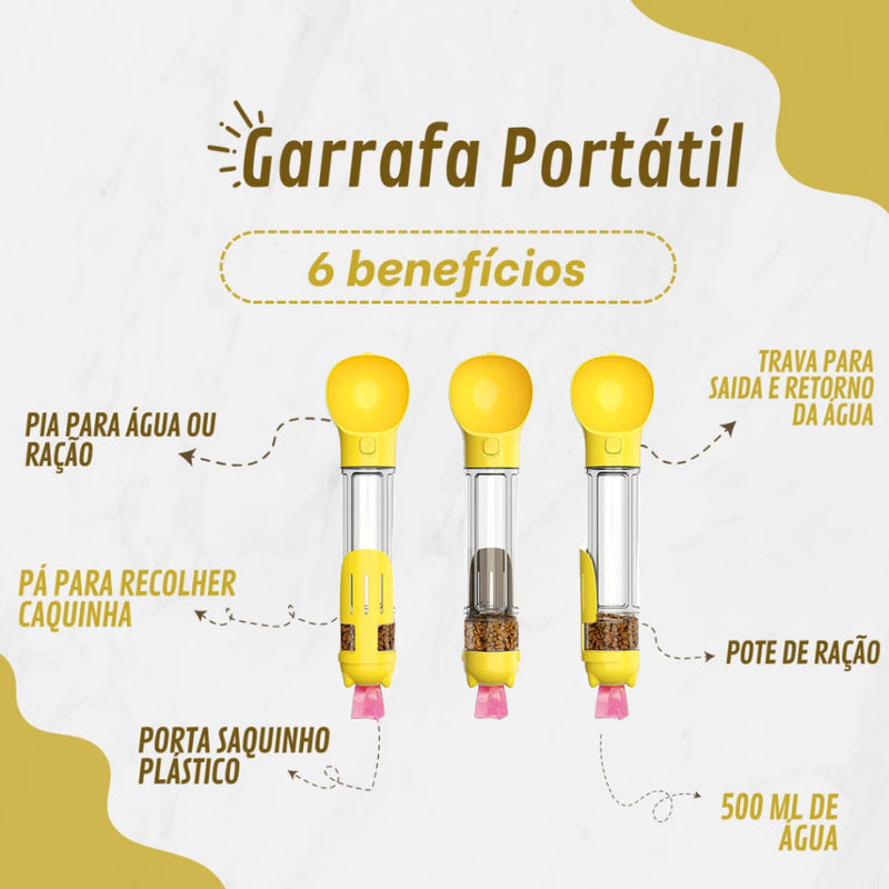 Garrafa de água portátil para cães e gatos 4 em 1 - 500ml