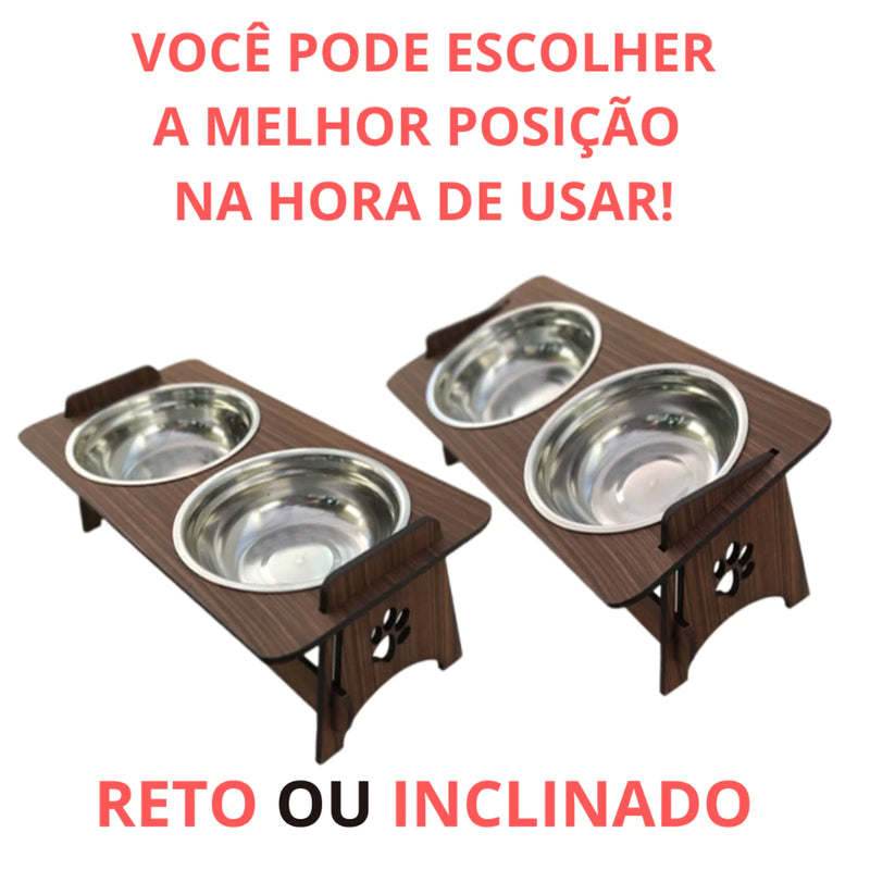 Comedouro elevado em Inox com tampas