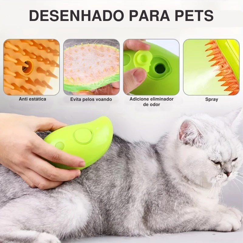 Escova Vaporizada 3 em 1 para gatos e cães